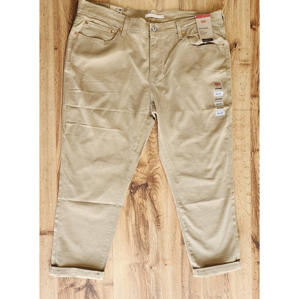 Levi's Boyfriend Jeans Womens 34x27 Beige Denim Relaxed Fit Tapered Leg Mid Rise